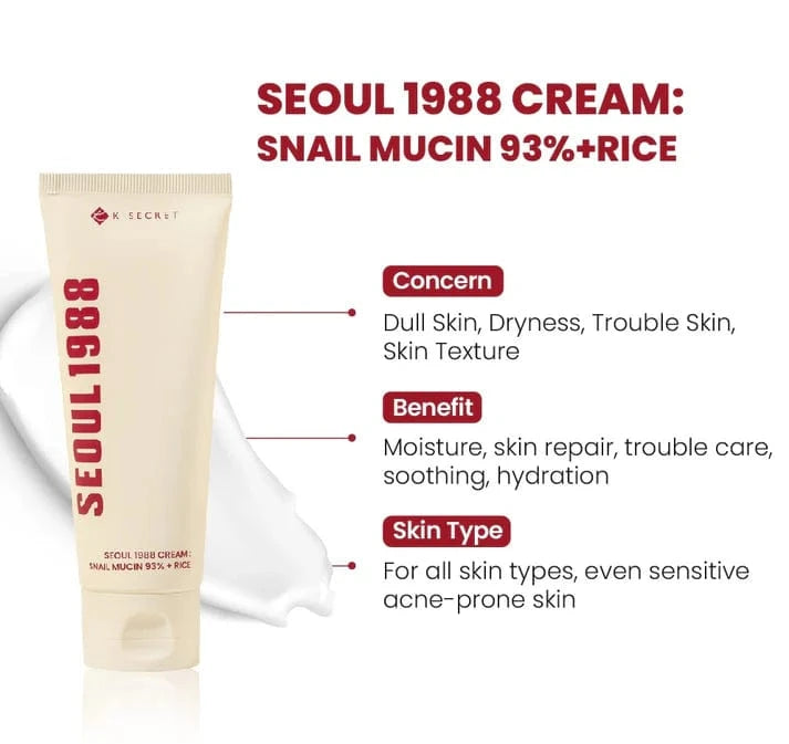 Buy Original K-Secret Seoul 1988 Cream Snail Mucin 93% + Rice 100ml - Online at Best Price in Pakistan Buy Original K-Secret Seoul 1988 Cream Snail Mucin 93% + Rice 100ml - Online at Best Price in Pakistan