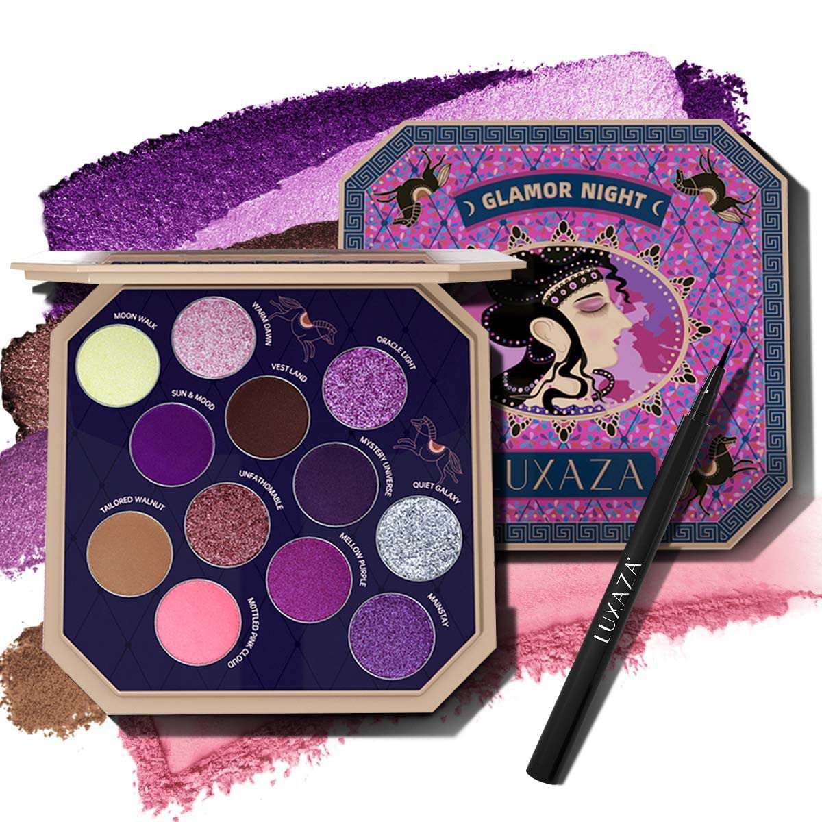 LUXAZA Glamor Night  Eyeshadow Palette Purples 12 Colors Matte & Shimmer & Glitter