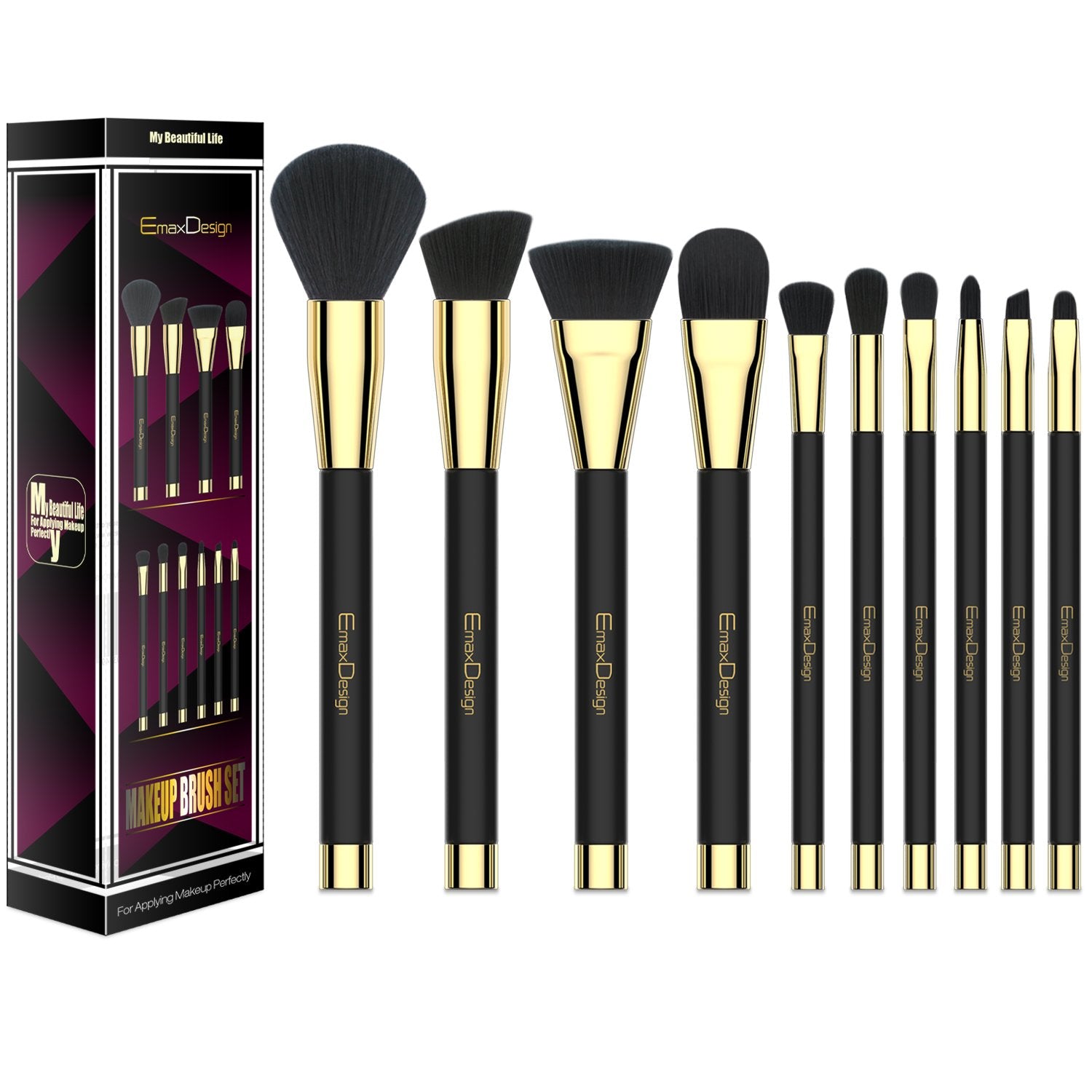 EmaxDesign 10 Pieces Makeup Brush Set Professional Foundation Eyeshadow Brow Blush Cosmetics Brushes tool Kit